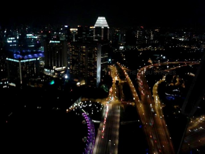 View of Singapore's Business District on top of Marina Bay Sands